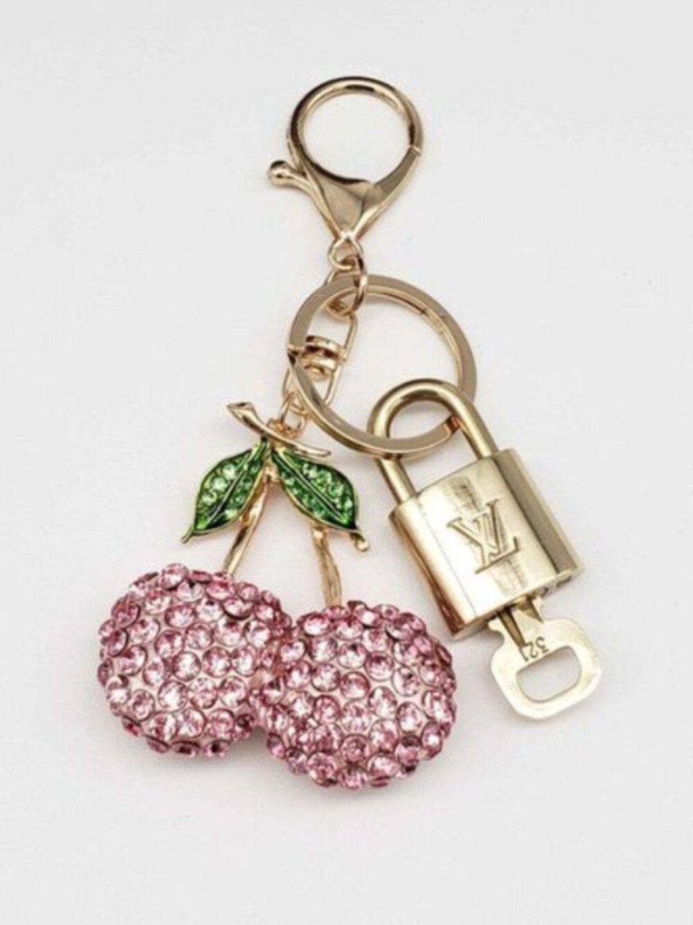 Authentic Louis Vuitton Gold Lock 🔒 Keychain Bag Unbranded Cherry Charm LV
